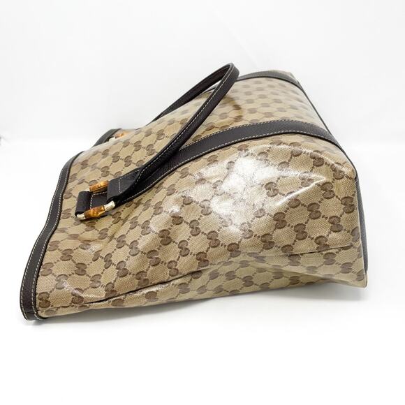 Gucci GG Supreme Monogram Crystal Bamboo Tote Bag Brown Leather - Picture 7 of 13
